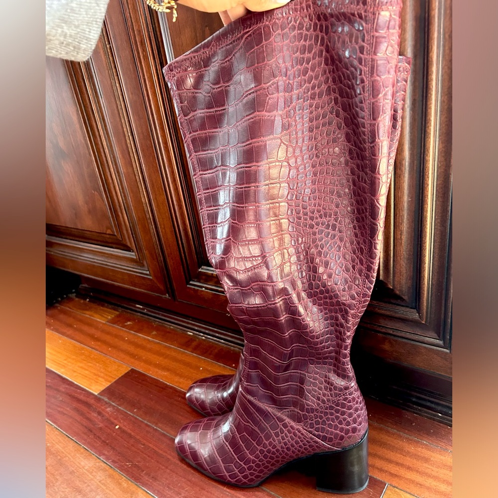 Franco Sarto plum knee high block heel boots